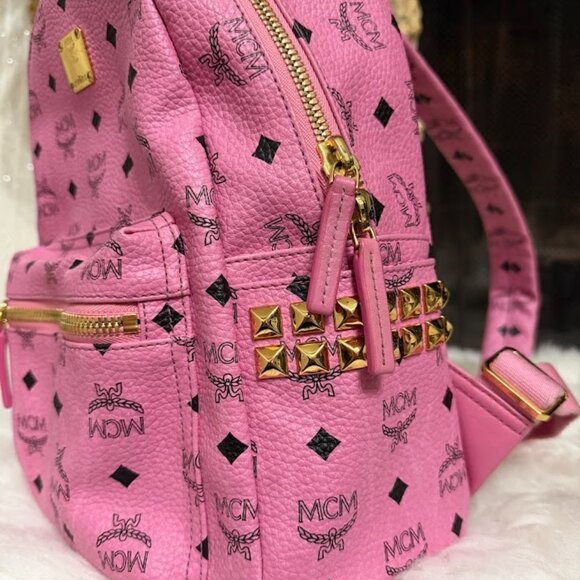 MCM Pink Visetos Mini Backpack Gold Hardware Authentic main image 14